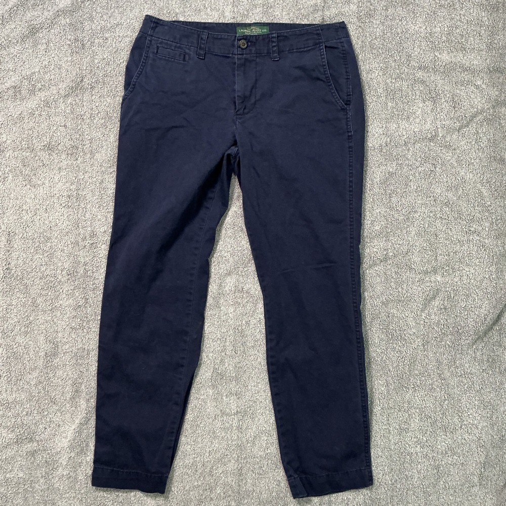 Lauren Ralph Lauren Navy Blue Cotton Chino Pants Petite 8P Straight Leg RN 41381